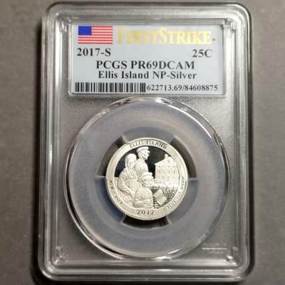 长老汇蛇年精选第七十六场拍卖 - 2017美国埃利斯岛（新泽西）25分公园币精制银币，PCGS PR69DCAM，初打标签