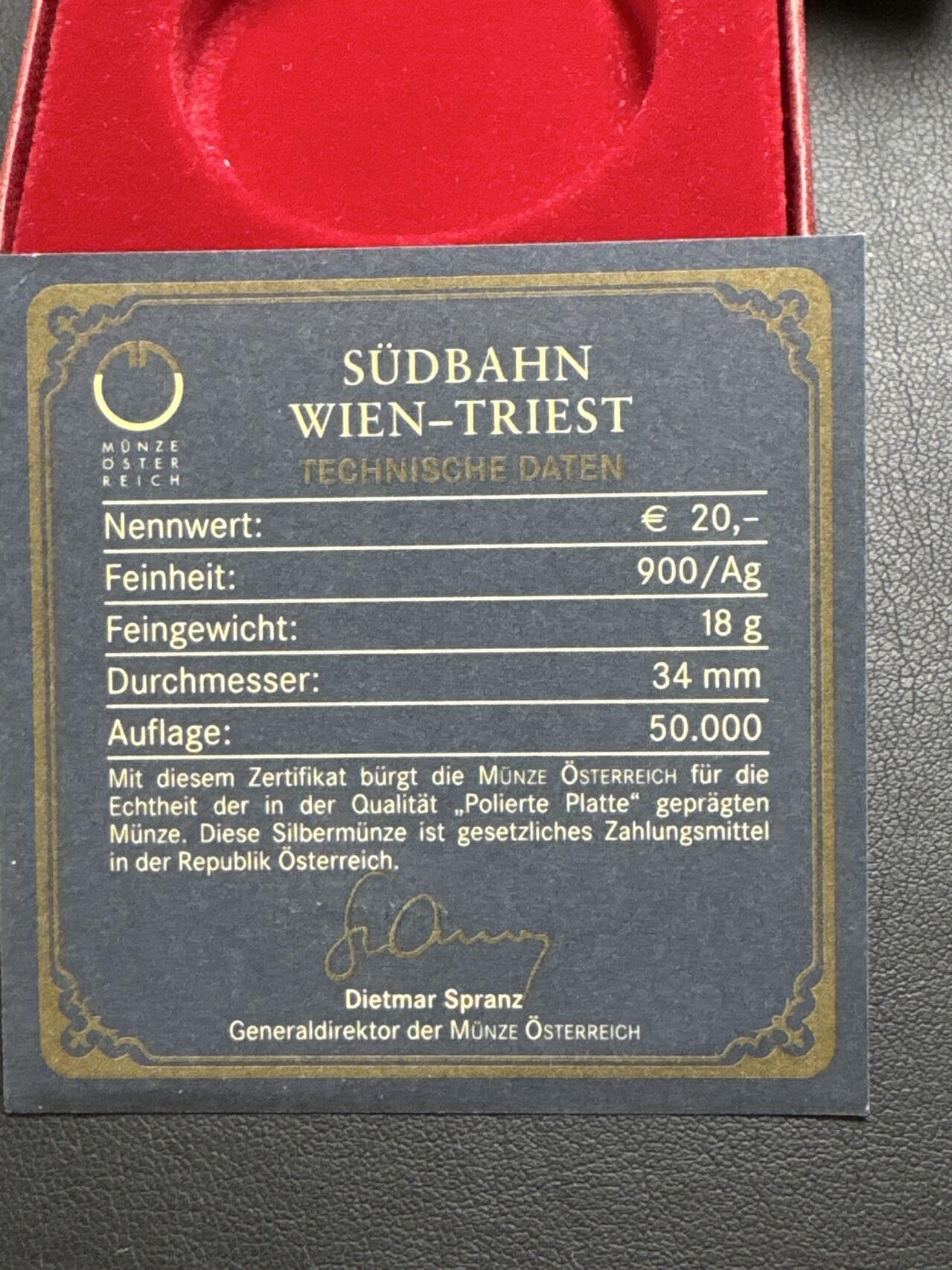 ❤️【币观天下】❤️ 第331期钱币拍卖- 2025.11.21周五晚上6点半场-长期征集拍品 原厂盒证奥地利2007年20欧元斐迪南皇帝北方铁路精制银币900银20克直径34毫米