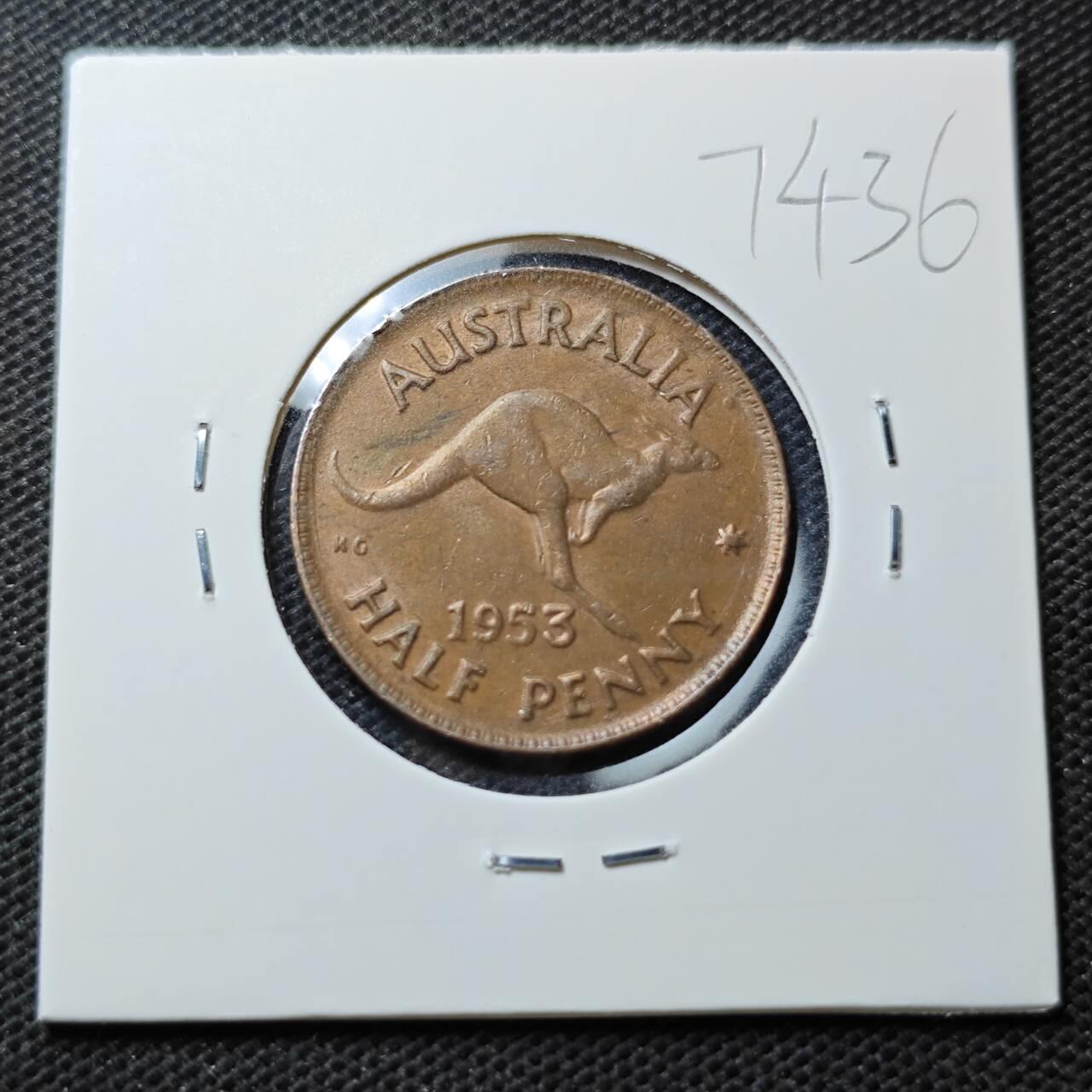 KK钱币收藏小铺  第374场  2月预留时间 周末发货  1953澳大利亚半便士铜币