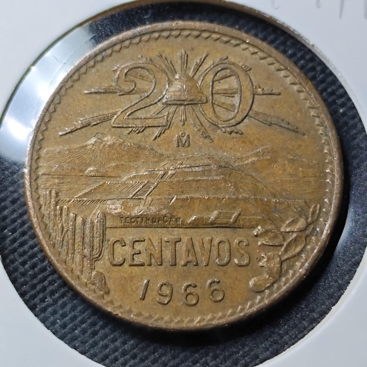 KK钱币收藏小铺  第374场  2月预留时间 周末发货  1966墨西哥20分铜币