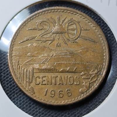 KK钱币收藏小铺  第374场  2月预留时间 周末发货 -  1966墨西哥20分铜币