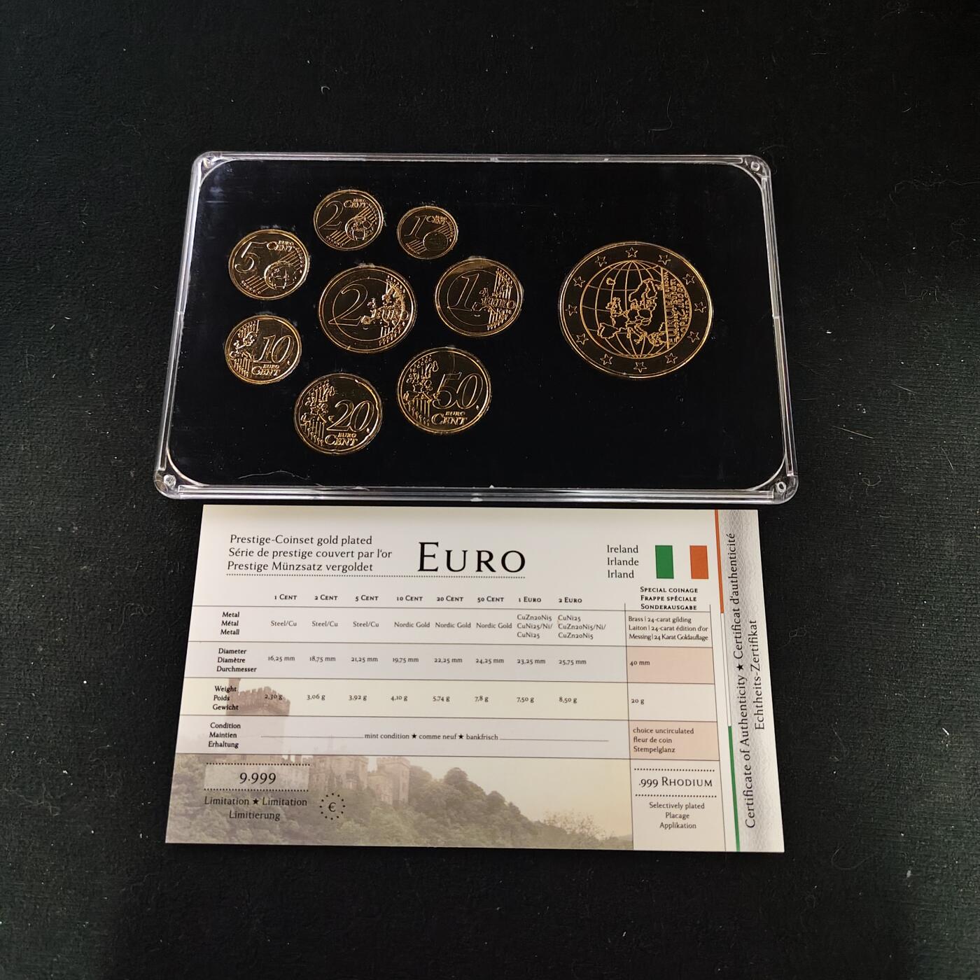 【全场包邮】纯粹捡漏拍479场（免费代拍第16场） 爱尔兰欧元版镀金盒装套币-含40毫米超大镀金纪念章