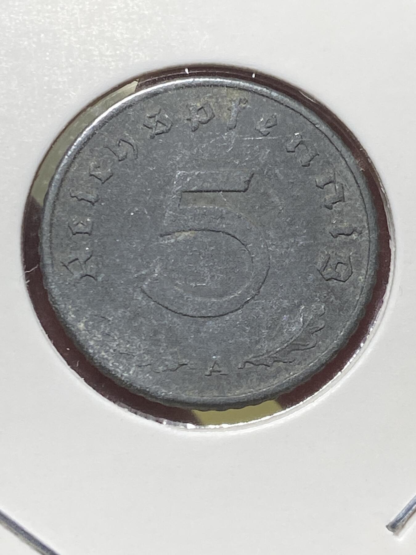 2025年第一百三十一场(总第一百五十七场）外国好品纸夹散币场(免佣金) 德意志第三帝国1942年5芬尼(A标，柏林造)