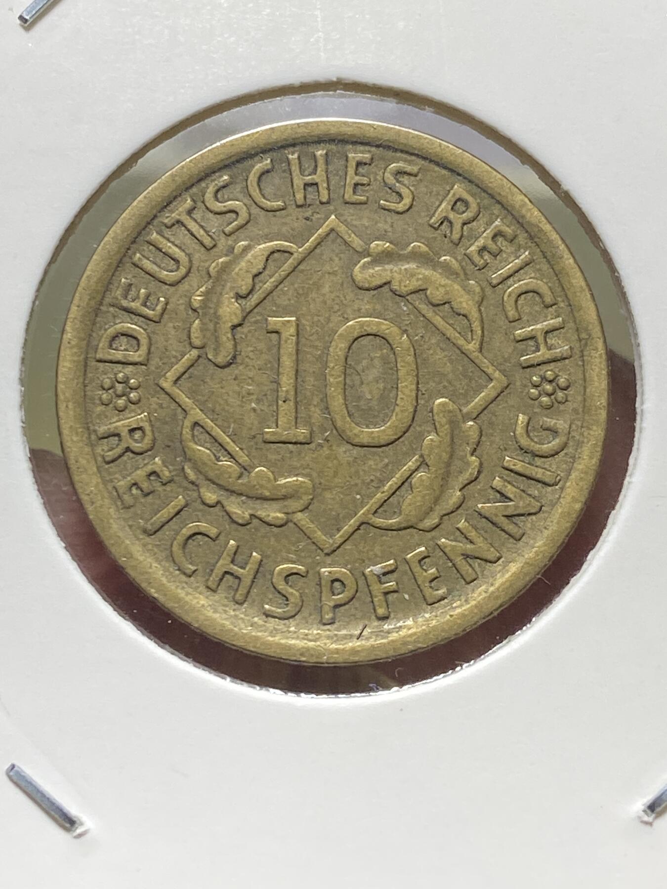 2025年第一百三十一场(总第一百五十七场）外国好品纸夹散币场(免佣金) 德意志魏玛共和国1929年10芬尼(A标，柏林造)