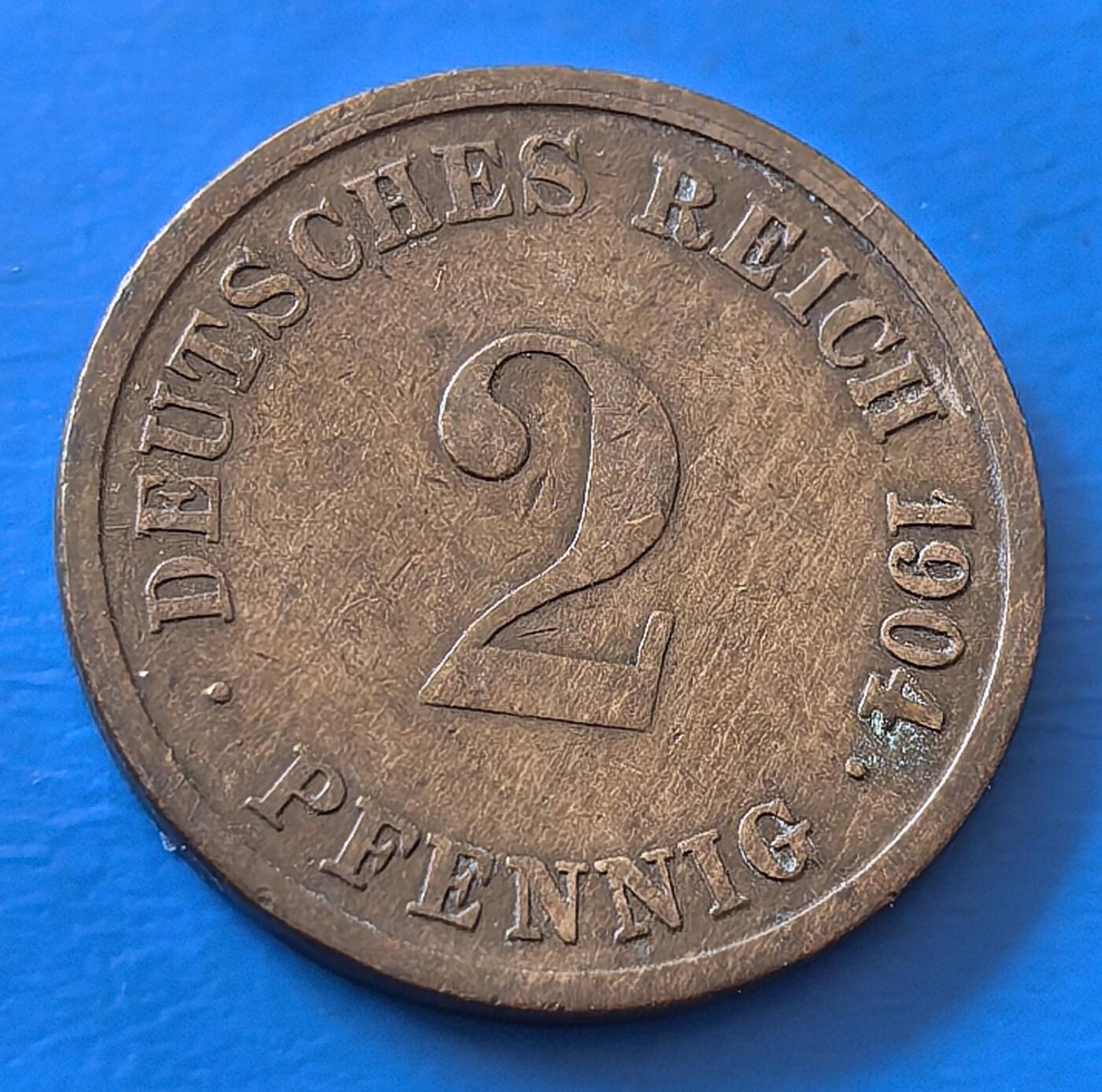 外国优质老铜币银币，周六九点倒数截拍，满百包邮，可寄存半年，喜欢朋友微信扫描二维码可直接参拍 德国1904年2芬尼G版