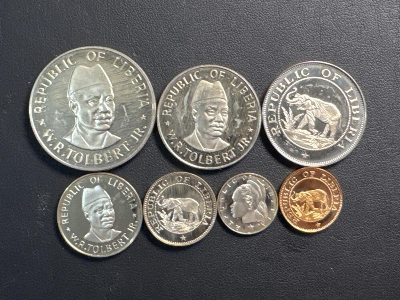 ❤️【币观天下】❤️ 第331期钱币拍卖- 2025.11.21周五晚上6点半场-长期征集拍品 利比里亚1978年7枚精制币一组