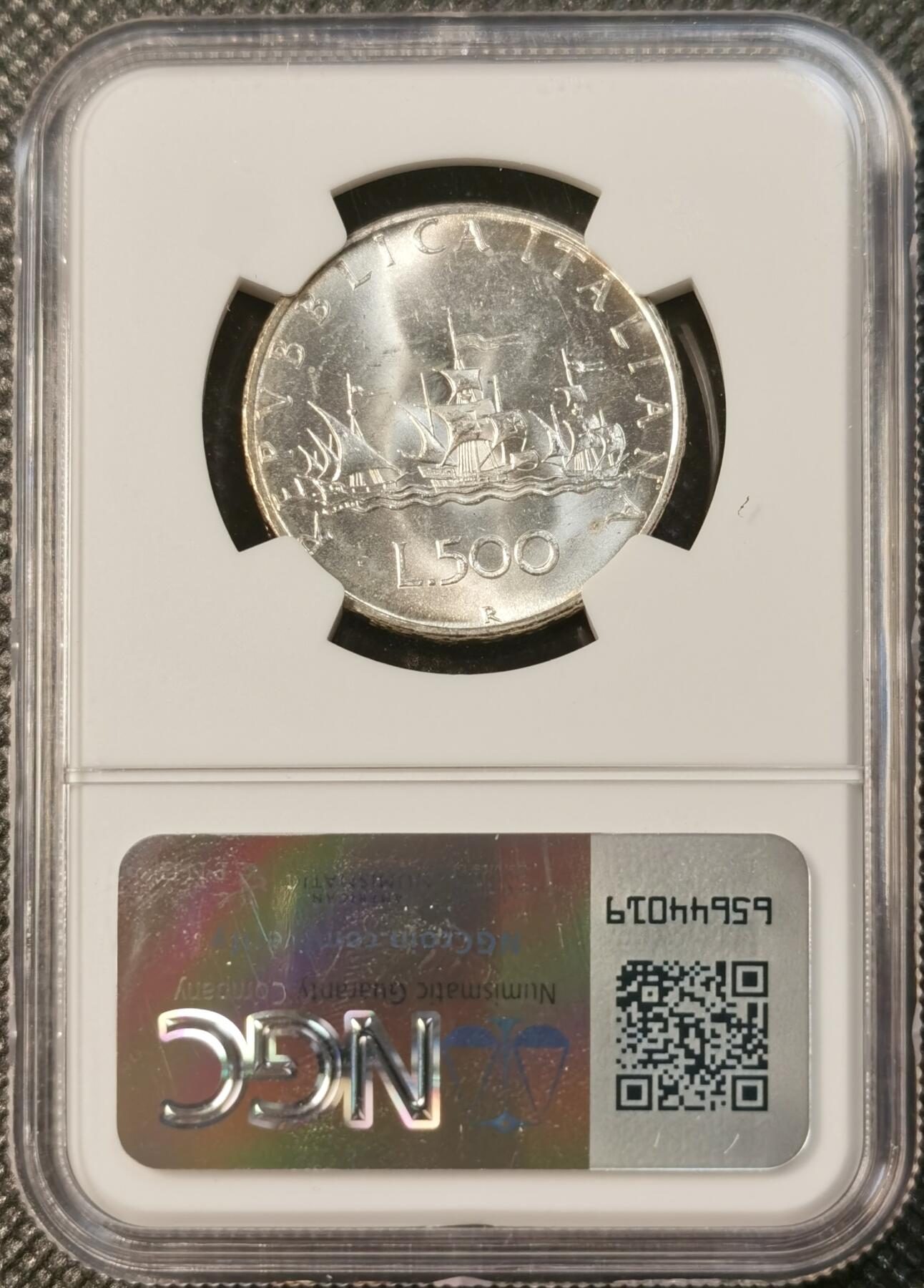 甄臻铺-世界币章拍卖（第40期）送拍享返佣金等优惠多多 NGC-MS65 1967年意大利500里拉帆船少女，卷拆银光熠熠
