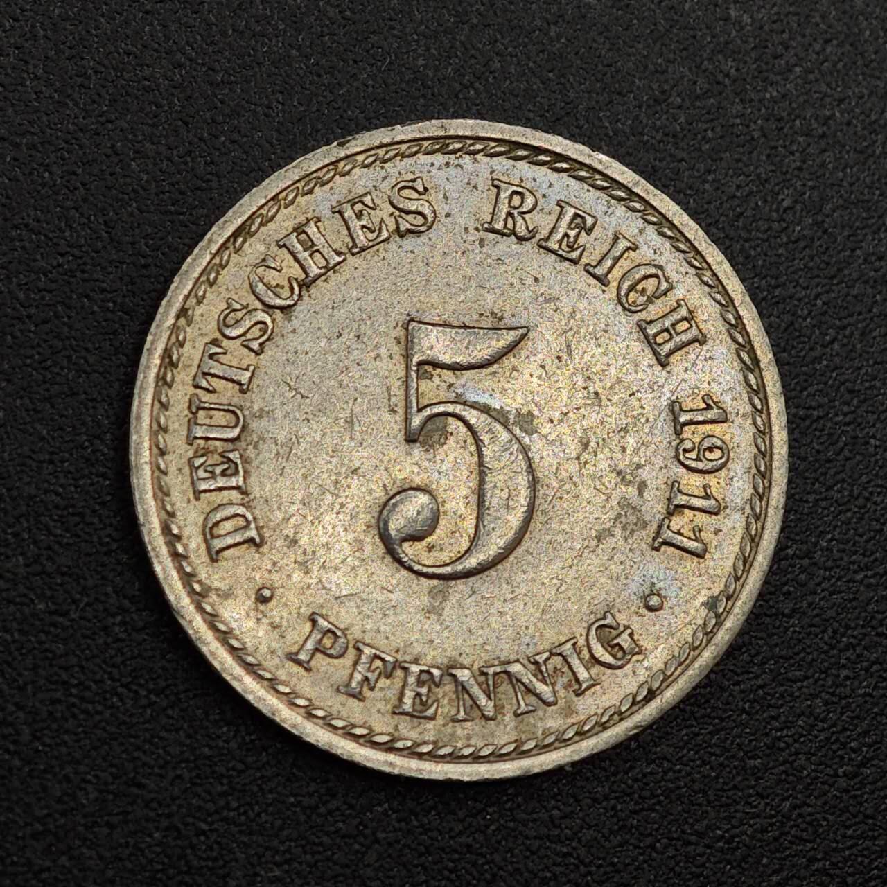 【淘币小摊】实时拍第八百零一拍   散币场   满百包邮可预留二周 每周一统一发货   德国1911年5芬妮镍币