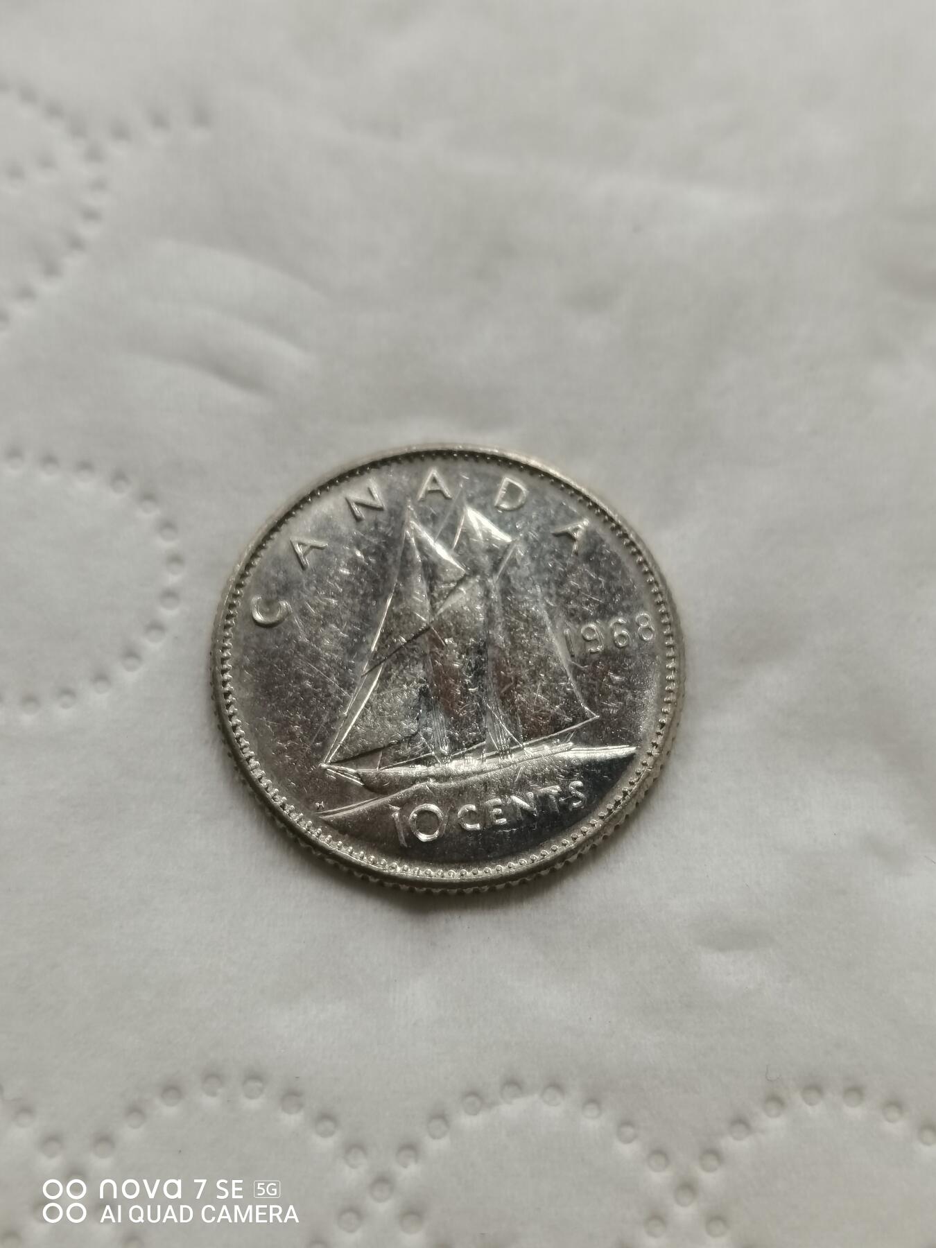 外国钱币 68年加拿大10分帆船