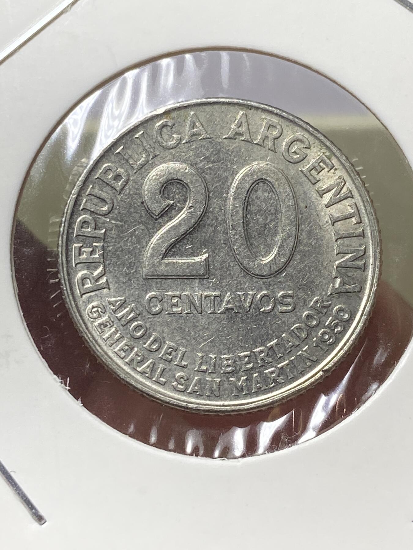 2025年第一百三十一场(总第一百五十七场）外国好品纸夹散币场(免佣金) 阿根廷🇦🇷1950单年份20分(圣马丁逝世100周年纪念币)