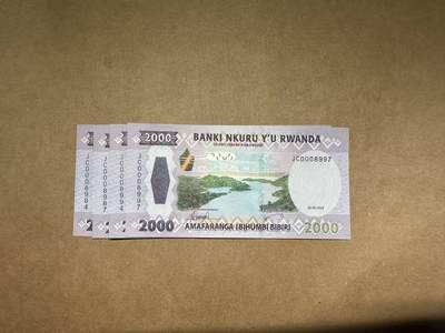 【礼羽收藏】🌏世界钱币拍卖第112期 - 2024年卢旺达2000法郎四张一起，全新UNC，品相如图