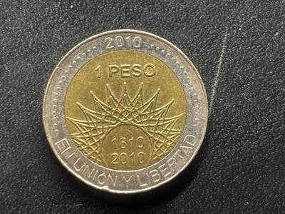 邮泉阁限时拍卖第三十六场 美洲硬币专场（硬币在国外。请付邮费6元。） - 阿根廷2010年1比索纪念币