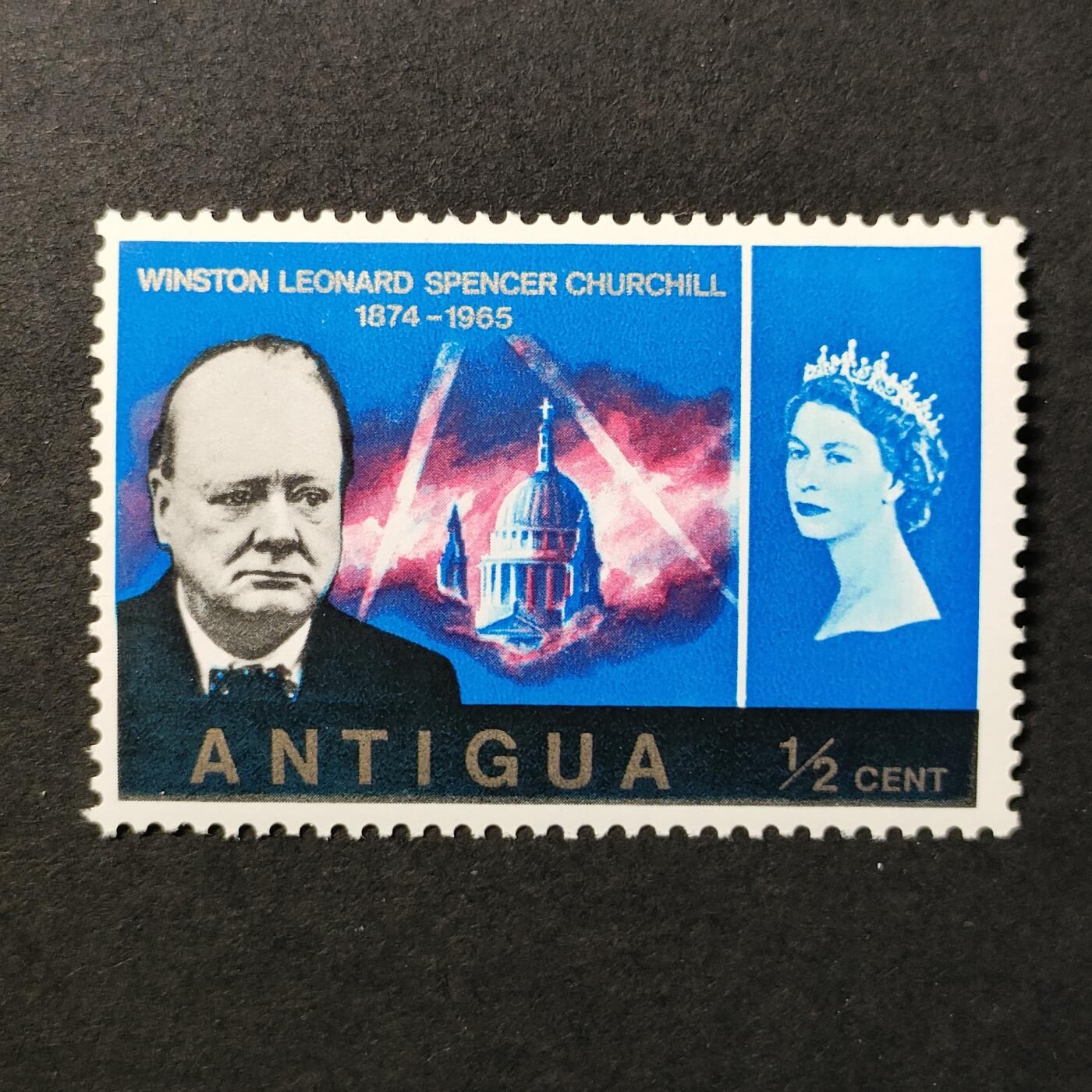 嘉禾收藏    【第384期】            无佣金、可寄存、满30元包邮 英属安提瓜邮票，1966年英国首相丘吉尔邮票