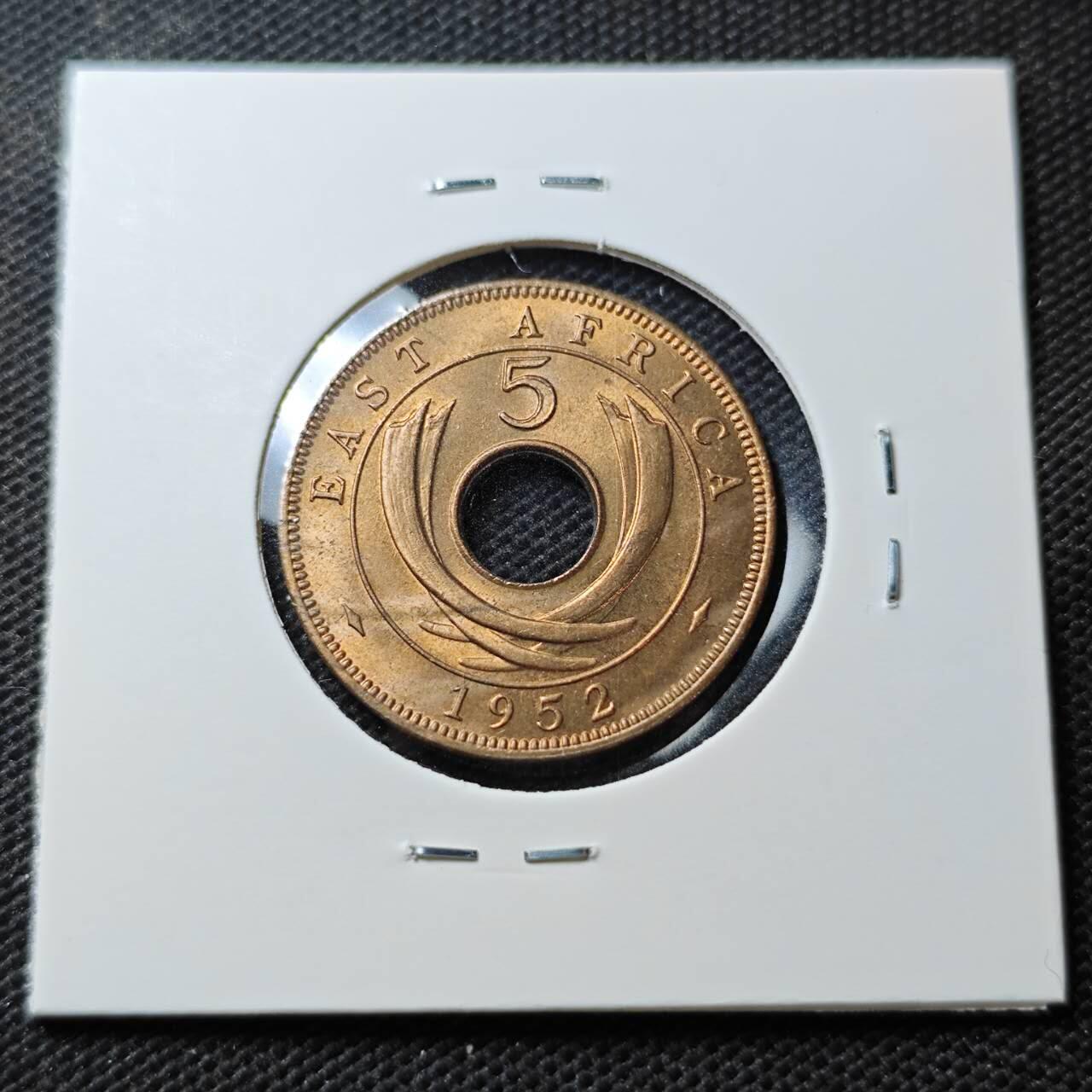 KK钱币收藏小铺  第374场  2月预留时间 周末发货  1952英属东非 5分铜币 好品