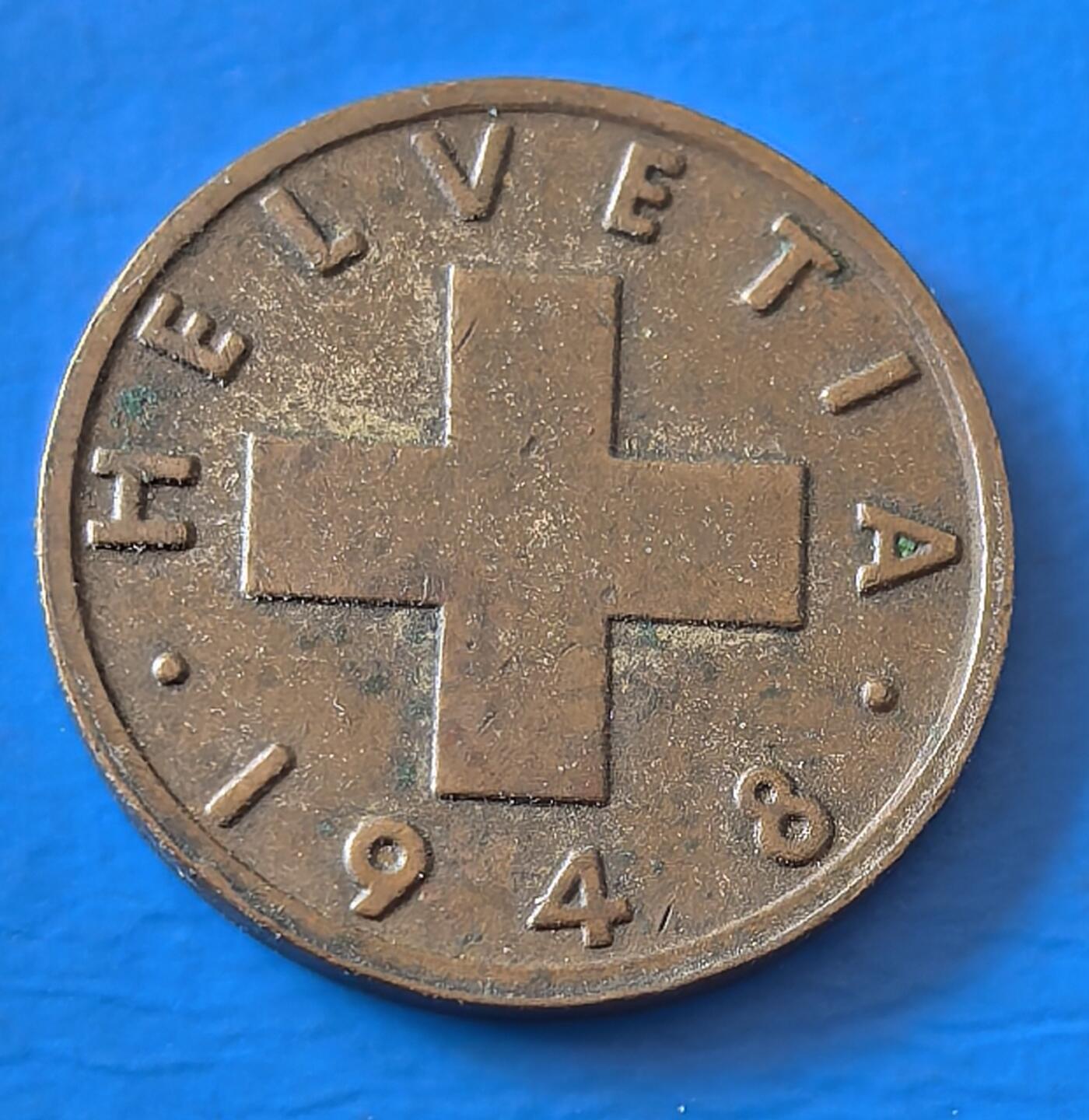 外国优质老铜币银币，周六九点倒数截拍，满百包邮，可寄存半年，喜欢朋友微信扫描二维码可直接参拍 瑞士1948年1分