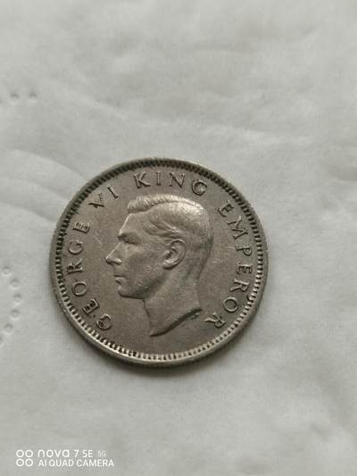 外国钱币 - 47年新西兰6便士银币