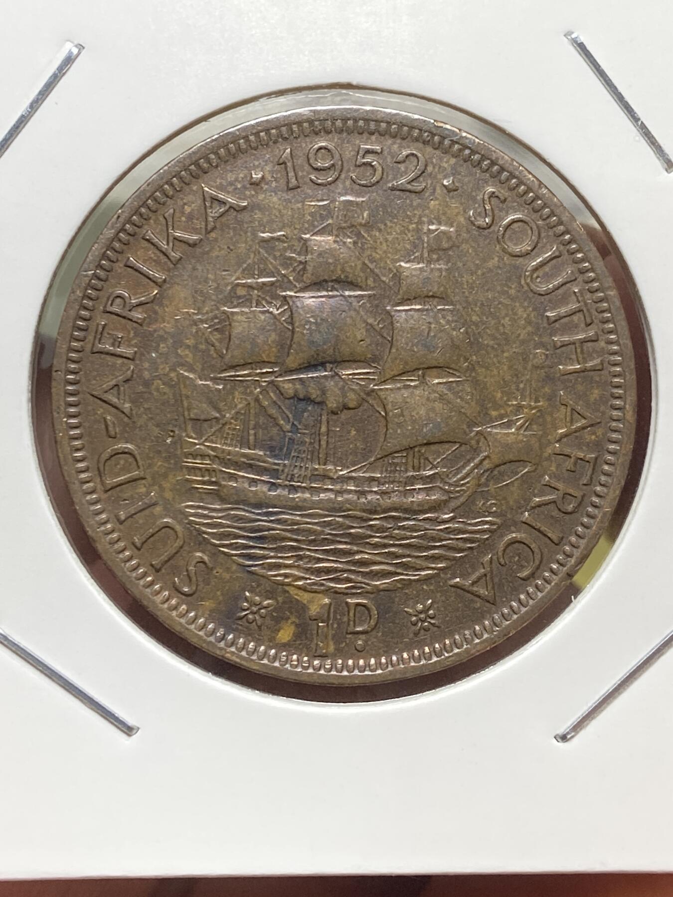 2025年第一百三十一场(总第一百五十七场）外国好品纸夹散币场(免佣金) 英属南非1952年1便士(乔治六世逝世年，第三版关门年仅发行2年)
