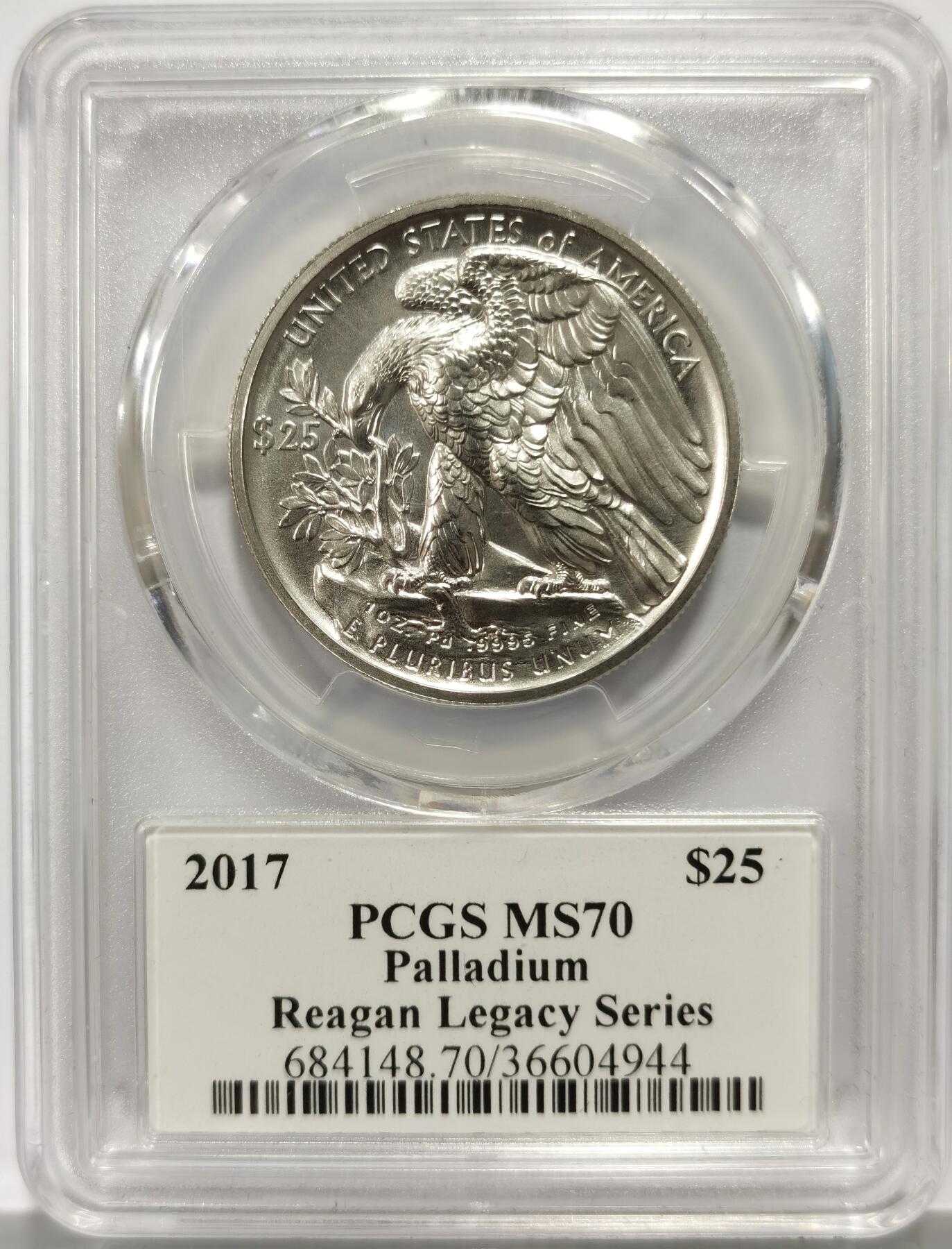 博洋堂藏家专场系列之美国钱币白金之夜专场暨第148期（全场包邮） PCGS MS70 美国2017年自由女神1盎司钯金币 麦稀奇首次出现 极具增值潜力