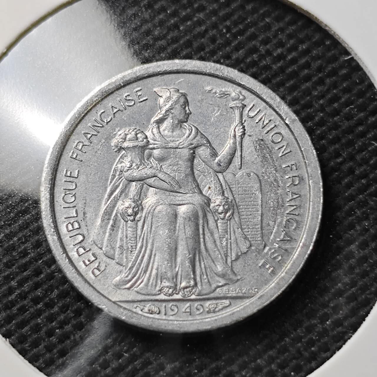 KK钱币收藏小铺  第374场  2月预留时间 周末发货  1949法属新喀里多尼亚50分 早年份