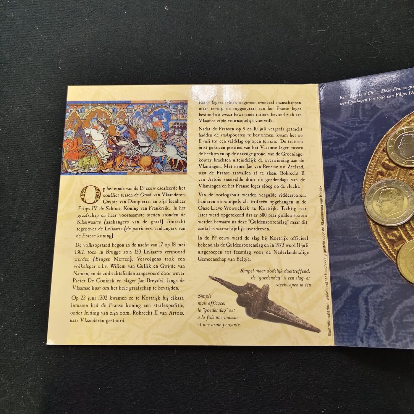 【全场包邮】纯粹捡漏拍479场（免费代拍第16场） 比利时2002年欧元首发金马刺战役700周年纪念主题官方套币-含纪念章