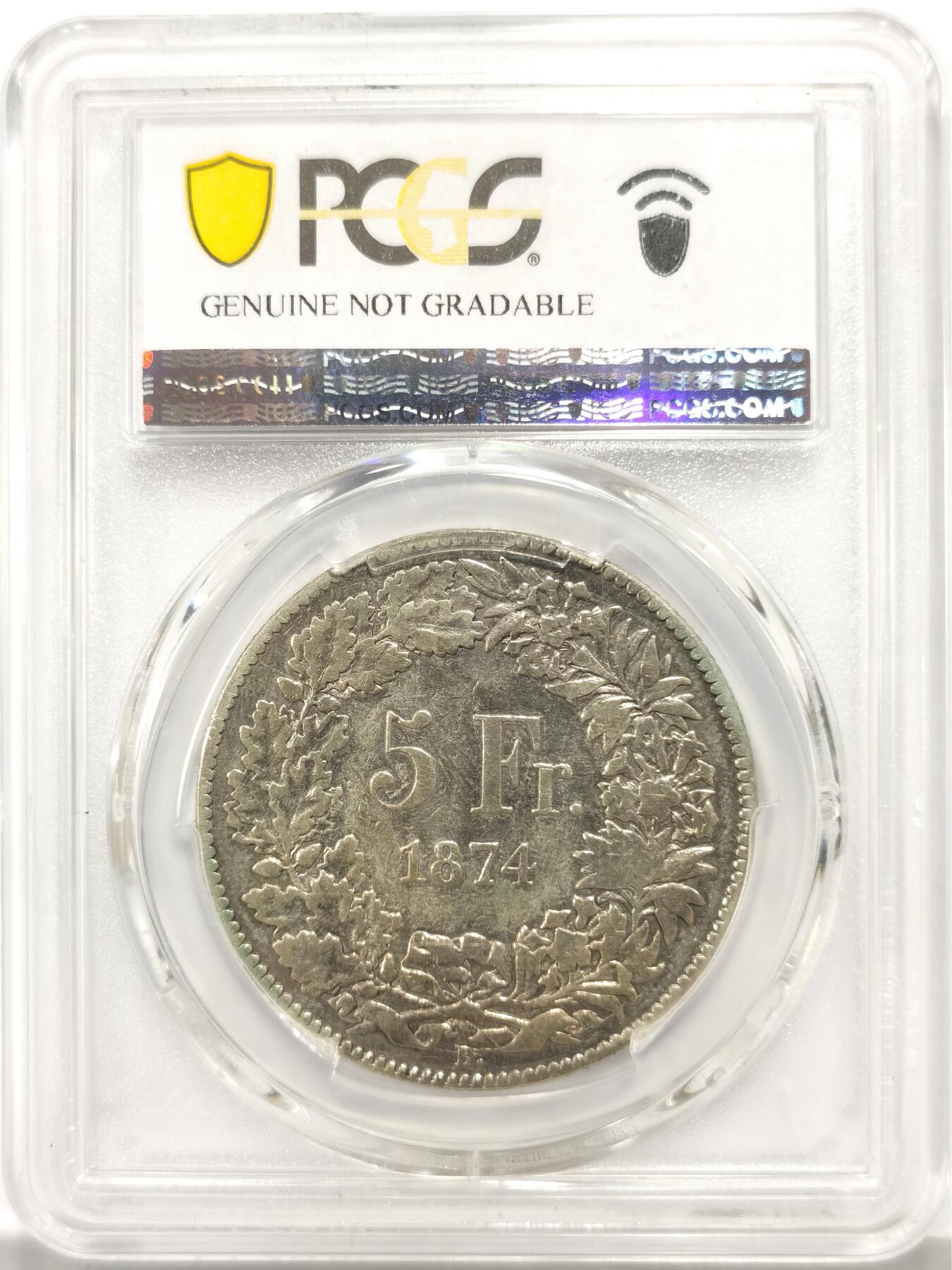博洋堂世界钱币拍卖第147期（全场包邮） PCGS F Details 瑞士1874年坐人女神5法郎大银币