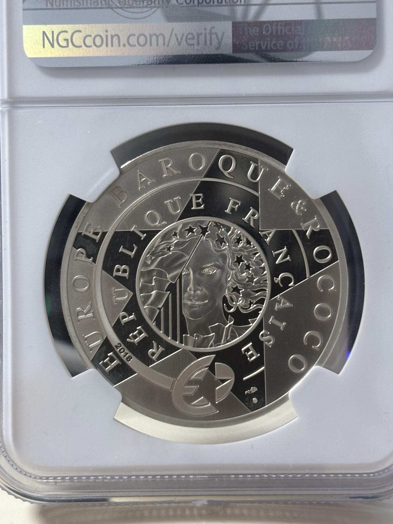 第182期拍卖 法国2018年欧洲之星巴洛克和洛可可精制镀金银币NGC-PF69无盒无证书，900银，22.2克，发行10000枚