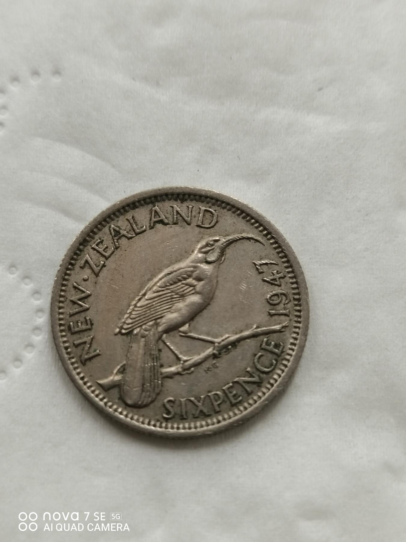 外国钱币 47年新西兰6便士银币