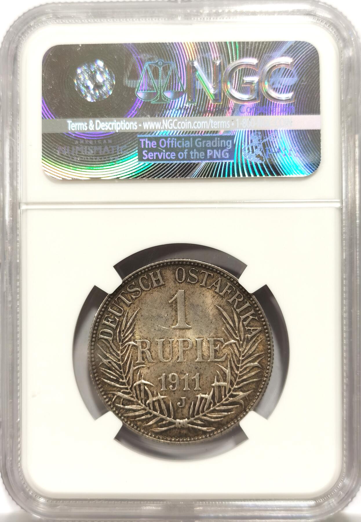 博洋堂世界钱币拍卖第147期（全场包邮） NGC MS62 德属东非1911年1卢比银币，原光品相，好品不多见的品种