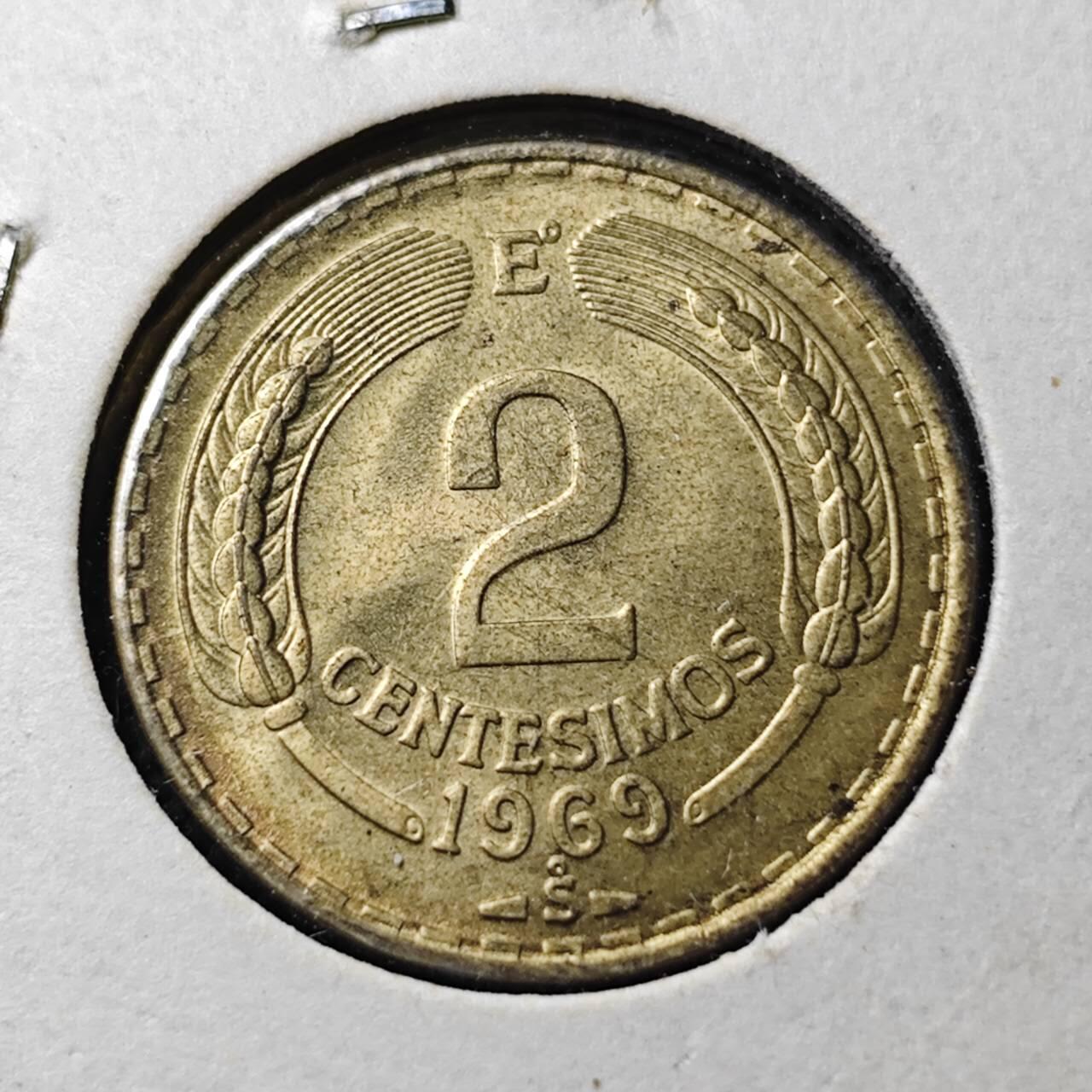 KK钱币收藏小铺  第374场  2月预留时间 周末发货  1969智利2分铜币