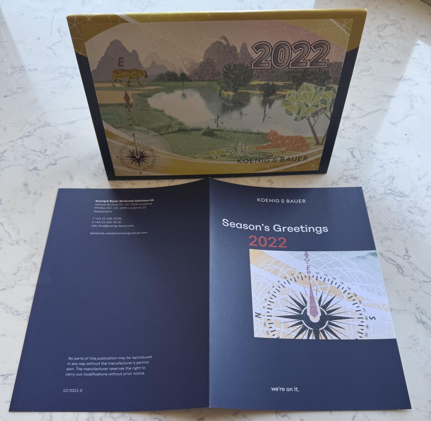 2025第25场（总第225期）：精品测试钞、纪念钞、塑料钞、连体钞综合场 德国高宝KOENIG&BAUER 2022年限量版凹印台历UNC（含原装信封和宣传册）