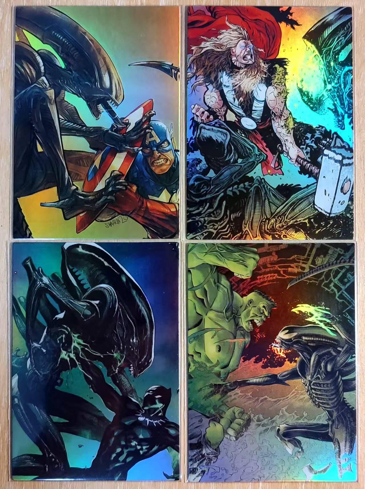 龙虎卡牌六四场 （无佣金，周六结拍，欢迎送拍） 彩闪4张 美漫卡牌 漫威英雄大战异形