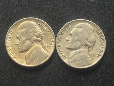 邮泉阁限时拍卖第三十六场 美洲硬币专场（硬币在国外。请付邮费6元。） - 美国1941年5分2枚