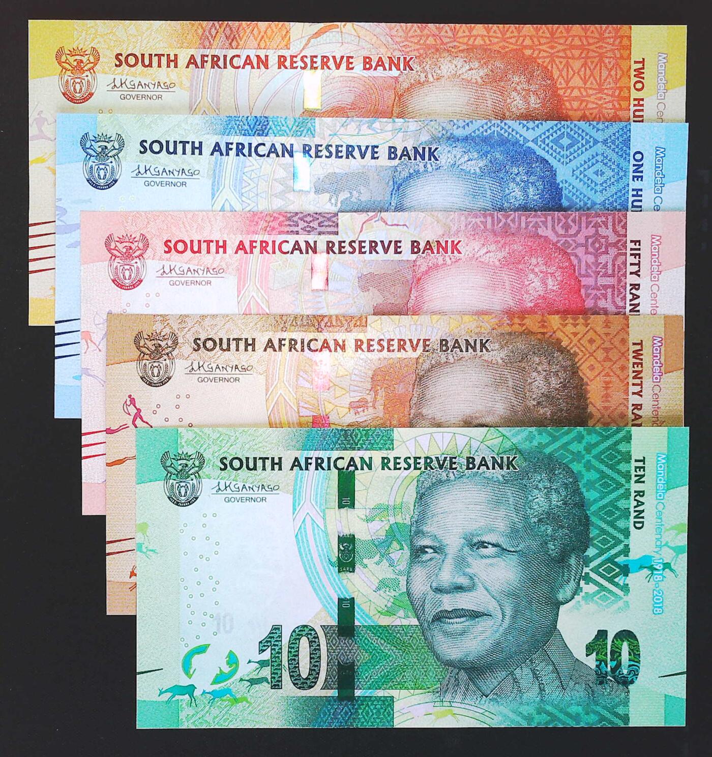 世界靓号纸钞第七十八期 2018年新版南非10-20-50-100-200兰特 全套纪念钞版本 员工册 全同号 全新UNC 带原装册子 