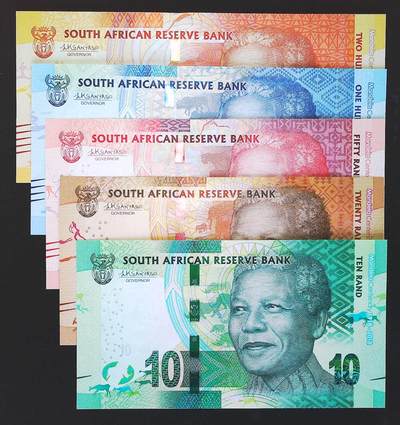 世界靓号纸钞第七十八期 - 2018年新版南非10-20-50-100-200兰特 全套纪念钞版本 员工册 全同号 全新UNC 带原装册子 