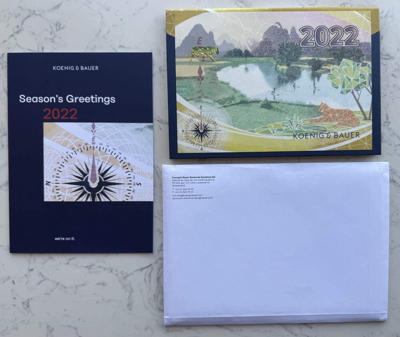 2025第25场（总第225期）：精品测试钞、纪念钞、塑料钞、连体钞综合场 德国高宝KOENIG&BAUER 2022年限量版凹印台历UNC（含原装信封和宣传册）