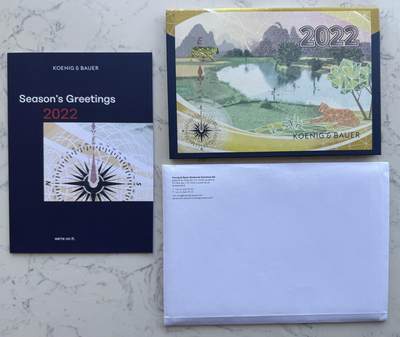 2025第25场（总第225期）：精品测试钞、纪念钞、塑料钞、连体钞综合场 - 德国高宝KOENIG&BAUER 2022年限量版凹印台历UNC（含原装信封和宣传册）
