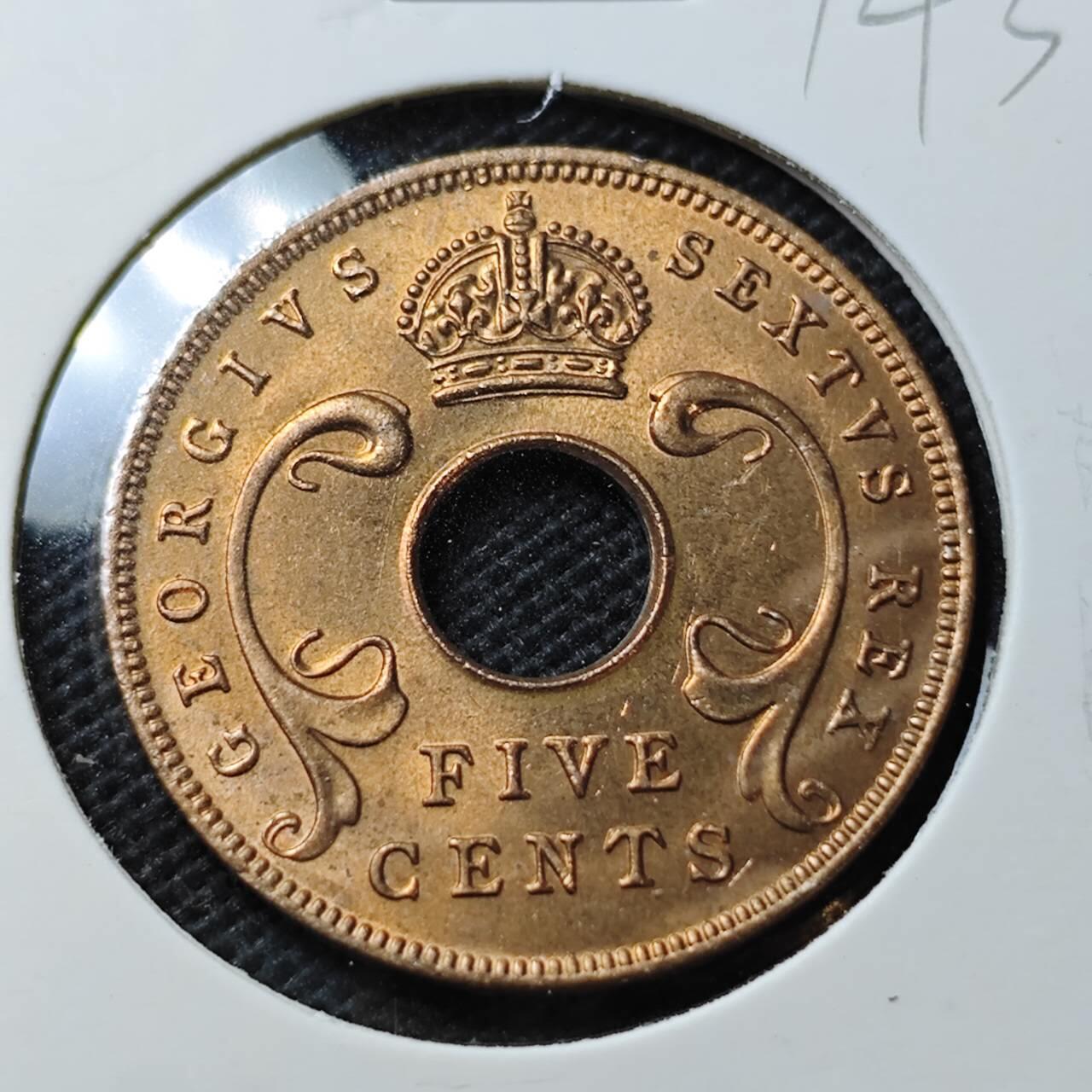 KK钱币收藏小铺  第374场  2月预留时间 周末发货  1952英属东非 5分铜币 好品