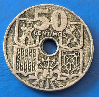 外国优质老铜币银币，周六九点倒数截拍，满百包邮，可寄存半年，喜欢朋友微信扫描二维码可直接参拍 - 西班牙1949年25分箭头向上