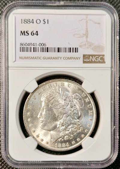 甄臻铺-世界币章拍卖（第40期）送拍享返佣金等优惠多多 - NGC-MS64 1884年美国O版摩根，正面币面干净，背面淡淡月芽儿包浆