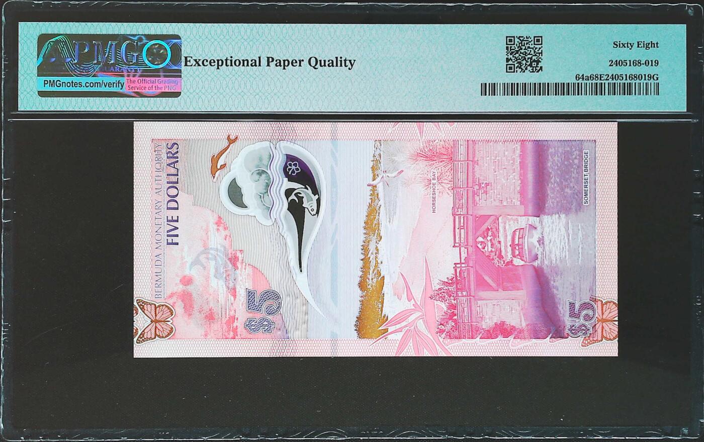 世界靓号纸钞第七十八期 2024年百慕大5元 首发A1冠 全程无47 PMG68 2024年IBNS世界最佳纸币