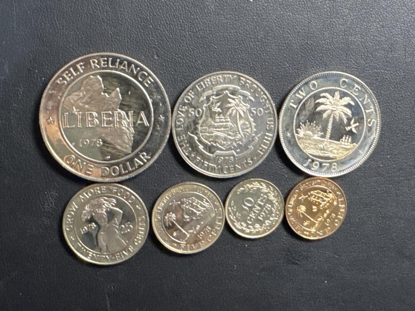 ❤️【币观天下】❤️ 第331期钱币拍卖- 2025.11.21周五晚上6点半场-长期征集拍品 利比里亚1978年7枚精制币一组