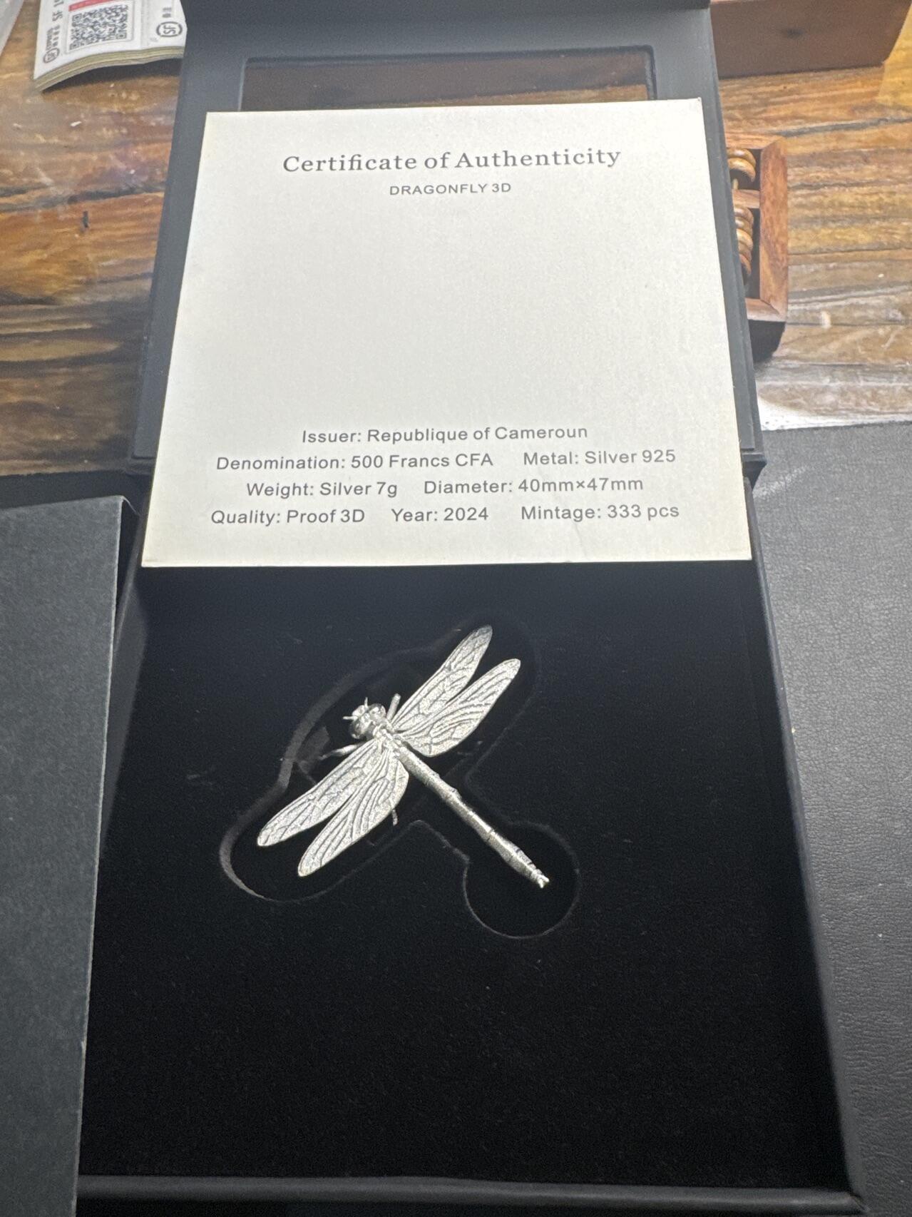 ❤️【币观天下】❤️ 第331期钱币拍卖- 2025.11.21周五晚上6点半场-长期征集拍品 喀麦隆2024年立体动物系列银币蜻蜓发行量333枚