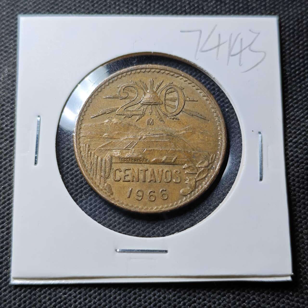 KK钱币收藏小铺  第374场  2月预留时间 周末发货  1966墨西哥20分铜币