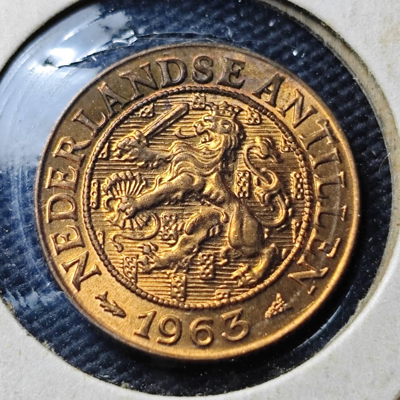 KK钱币收藏小铺  第374场  2月预留时间 周末发货  1963荷属安地列斯1分铜币 好品