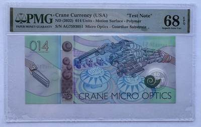2025第25场（总第225期）：精品测试钞、纪念钞、塑料钞、连体钞综合场 - 窗口Spark版 美国Crane“弹珠”Motion Surface®微光学安全线～眼睛014系列塑料测试钞UNC