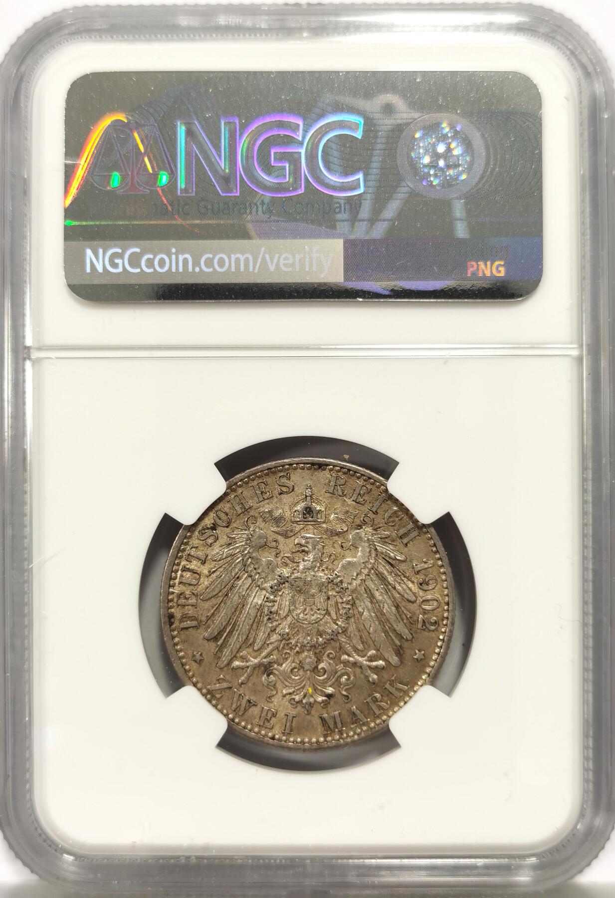 博洋堂世界钱币拍卖第147期（全场包邮） NGC AU58 德国巴登1902年登基纪念2马克银币 转光细节很好