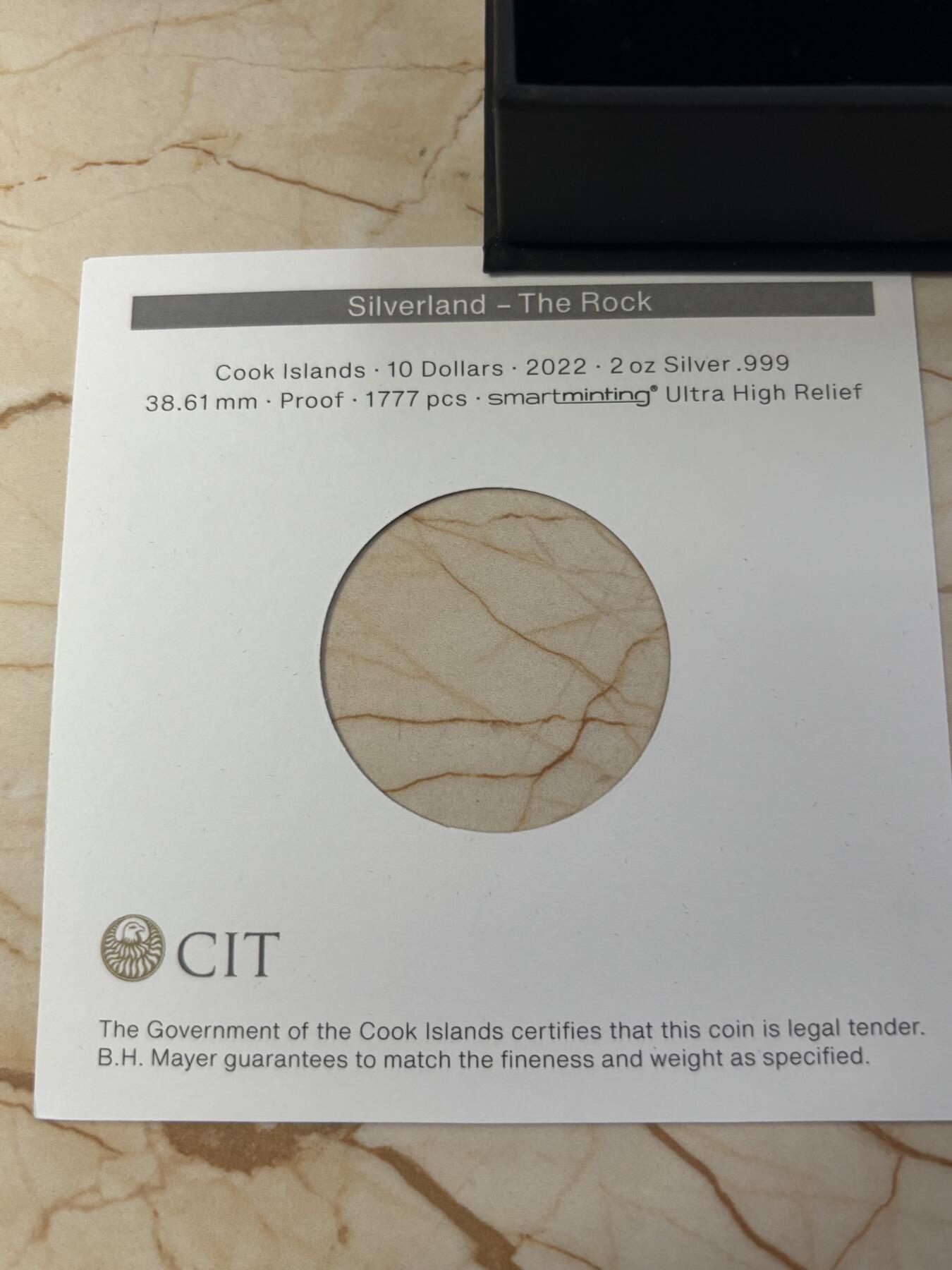 第182期拍卖 库克群岛2022年超高浮雕岩石2盎司纪念银币，999银，发行量1777枚