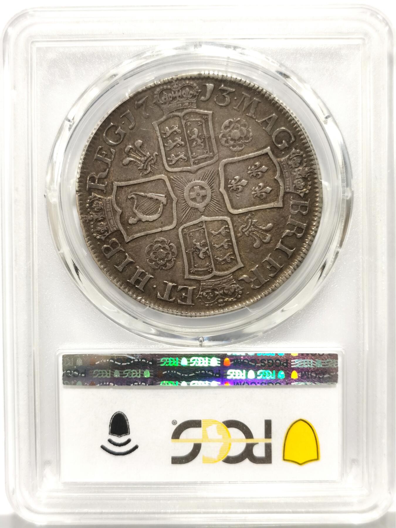 博洋堂世界钱币拍卖第147期（全场包邮） PCGS AU50 英国1713年安妮克朗大银币，三百多年的老银币，原味老包浆，背面经典盾徽，大名誉品。2024年8月sbp同分2160美元