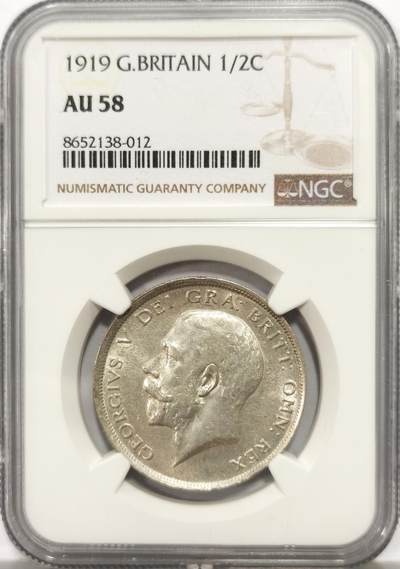 博洋堂世界钱币拍卖第147期（全场包邮） - NGC AU58 英国1919年乔治五世半克朗 925银 esc目录s级