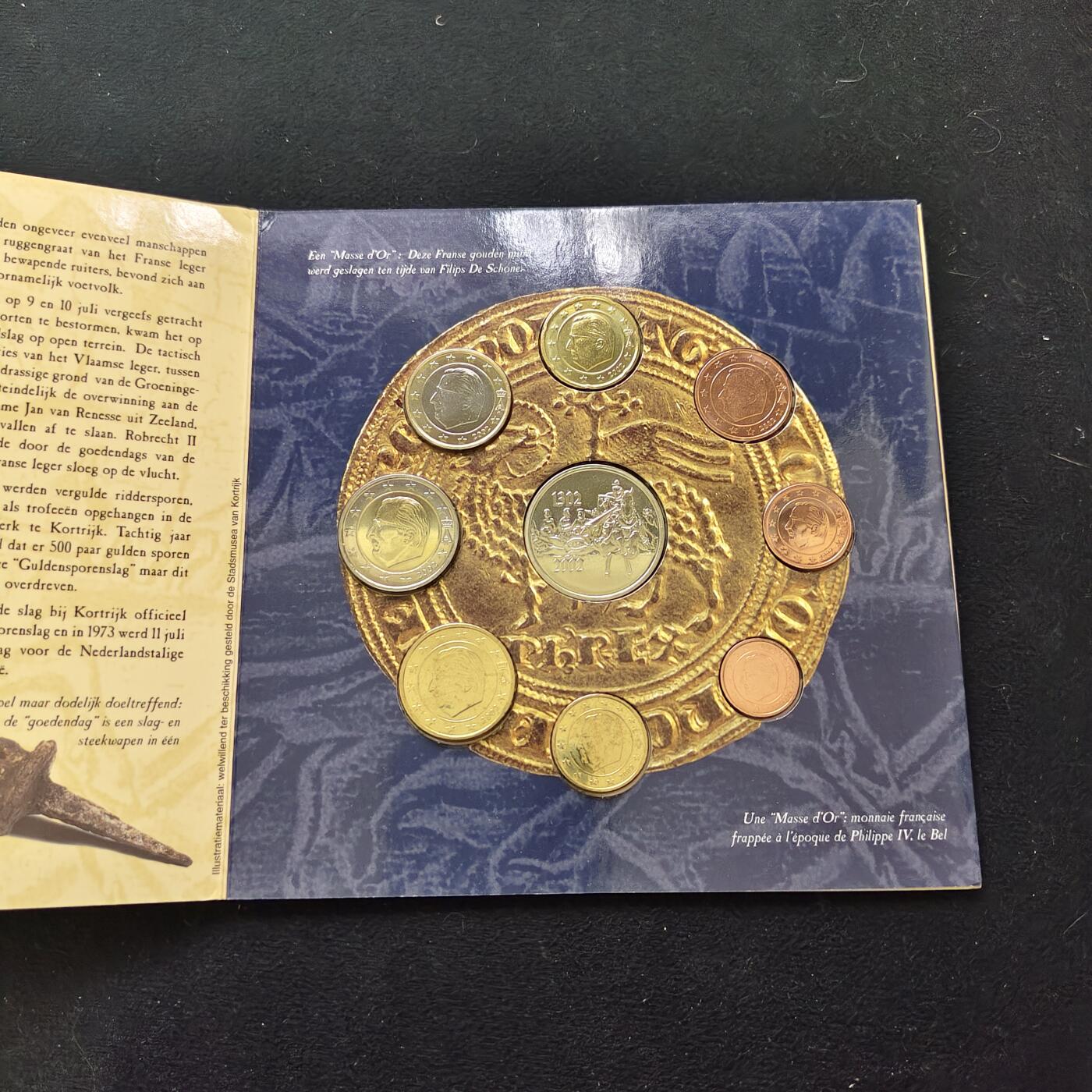 【全场包邮】纯粹捡漏拍479场（免费代拍第16场） 比利时2002年欧元首发金马刺战役700周年纪念主题官方套币-含纪念章